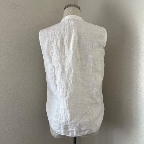 Made in Italy Sleeveless White Blouse Round Split Neck 120 Lino Minimalist Airy - Picture 2 of 11